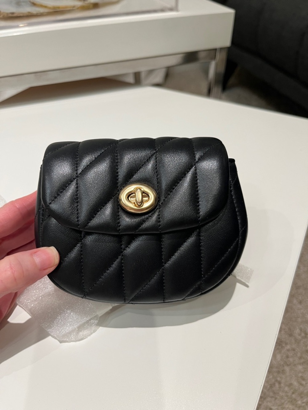 Quilted Black Leather Crossbody Bag with Gold Turn-Lock